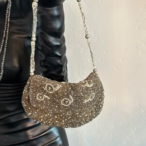 Glamorous vintage Silver Beaded Shoulder Bag